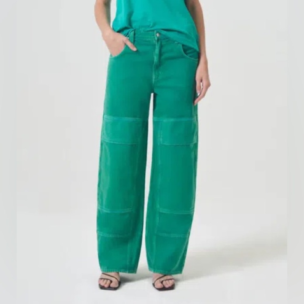 EXCELLENT AGOLDE TANIS UTILITY CARGO JEANS, AIR FRESHENER GREEN, SIZE 32 - Picture 2 of 14